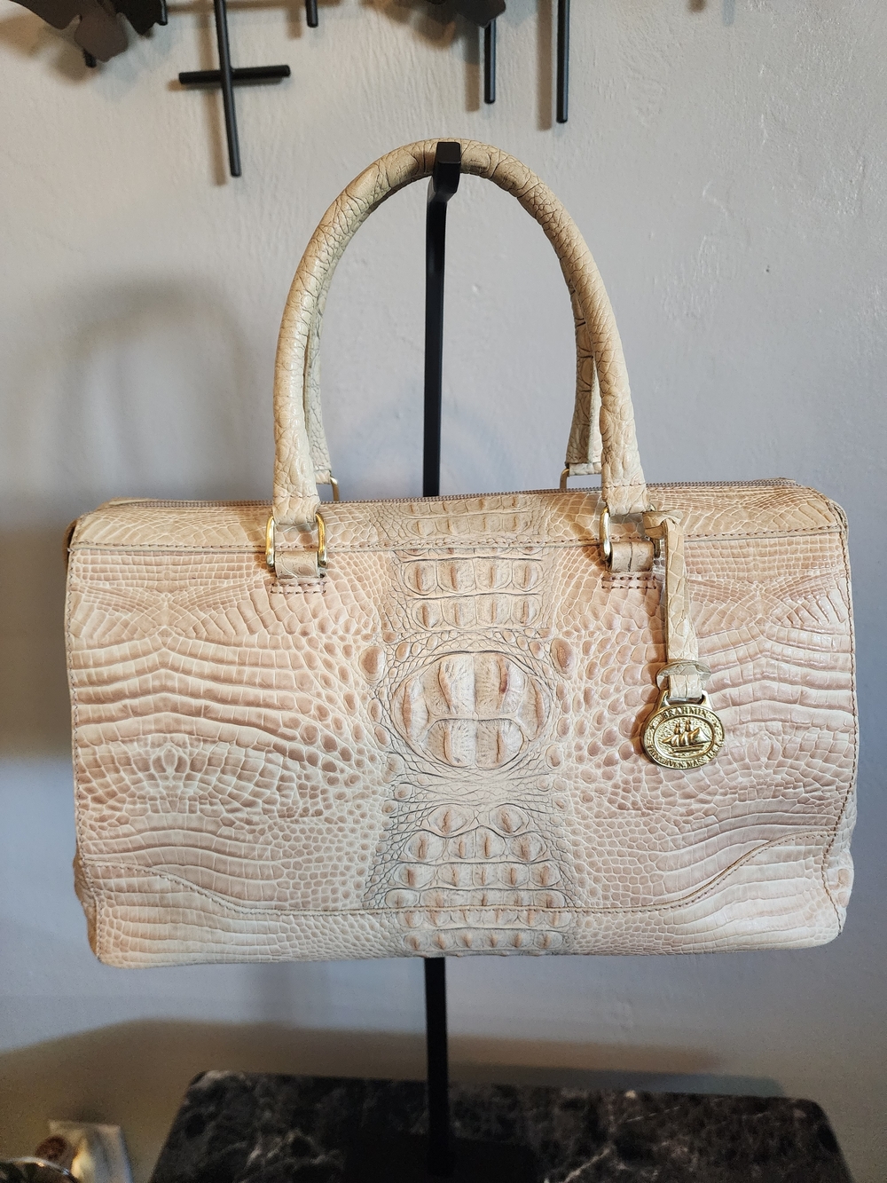 Vintage Brahmin Croc- Embossed Stacy Satchel in Cream and Nude Shell Pink